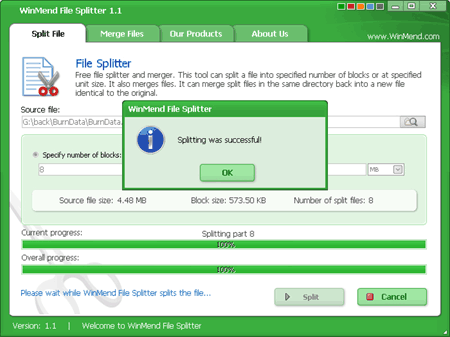 WinMend File Splitter 1.2